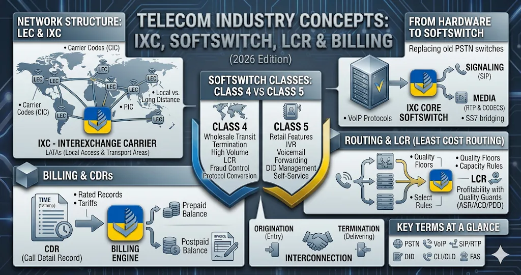 Telecom Industry Concepts: IXC, Softswitch, LCR & Billing