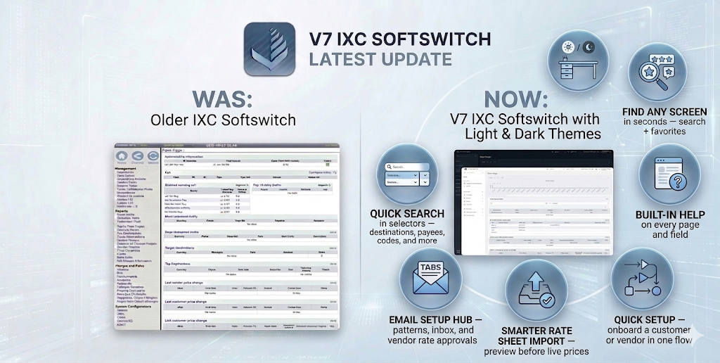 IXC Billing WebV7 — what’s new for operators (vs legacy v6 UI)